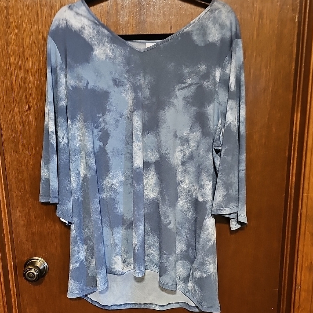 Lulaore 2XL Eden - Women's Blue Tie-Dye 3/4 Sleeve Top